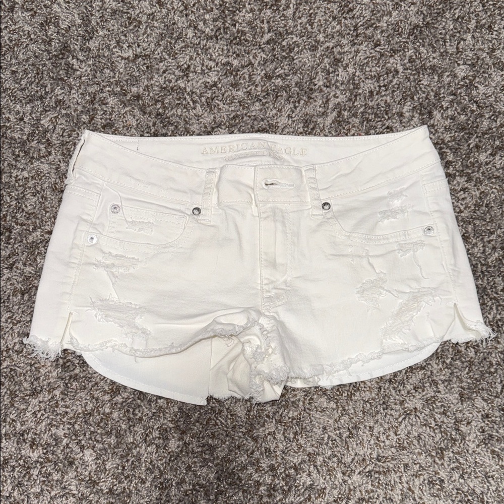 American Eagle Outfitters Cream Distressed Jean Shorts